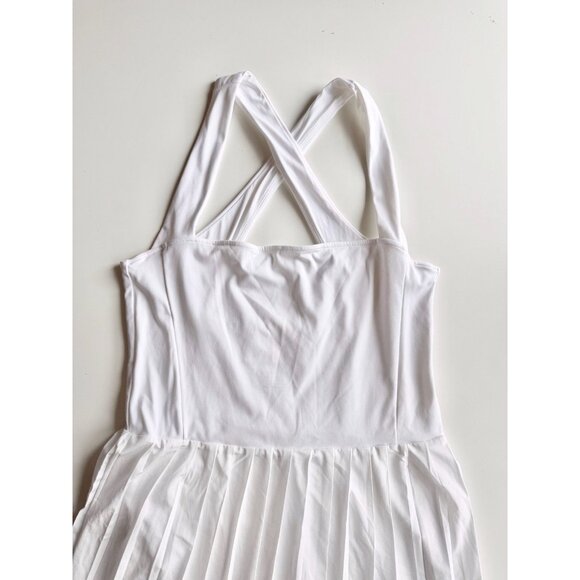 VARLEY Carina White Stretch Technical Weave Pleated Tennis Dress, Size L - Picture 7 of 16